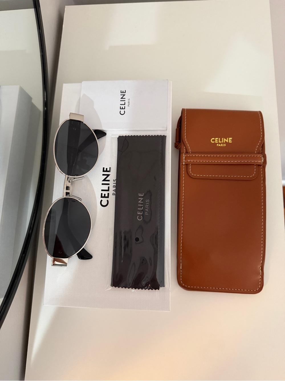 Celine Triomphe Oval Sunglasses Silver w/ Case & Dust Bag Black Lens - Picture 9 of 11